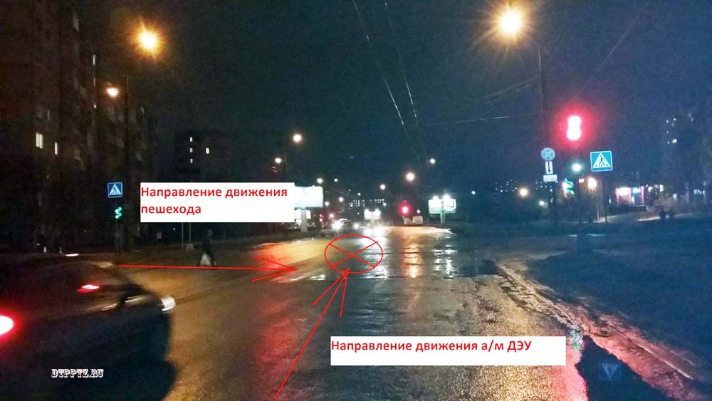Петрозаводск, 28 декабря 2013 года, 19-20. ДТП с участием пешехода и легкового автомобиля Дэу Матиз (Daewoo Matiz) произошло на пересечении улиц Ровио и Сортавальская.