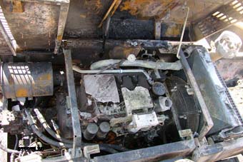 Прионежский район, 4 апреля 2014 года, 07-15. Пожар в седельном тягаче ДАФ (DAF) произошел на 416-м километре автодороги М-18 "Кола", в черте населенного пункта Вилга.