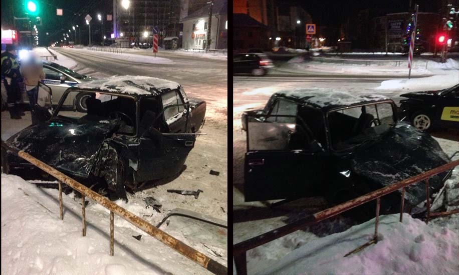 Петрозаводск, 20 января 2019 года, 02-23.   ДТП с участием легковых автомобилей ВАЗ-2110 (Lada 110) и ВАЗ-2107 произошло на пересечении улиц Чапаева и Ватутина.