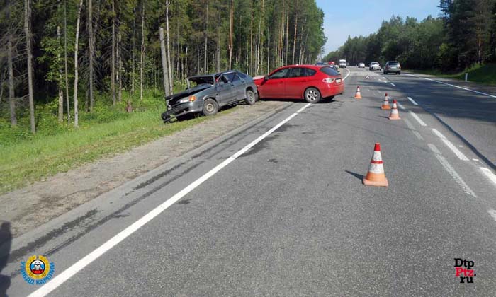 Прионежский район, 24 июня 2015 года, 08-10. ДТП с участием легковых автомобилей ВАЗ-2114 и Субару (Subaru Impreza) произошло на 448-м километре автодороги М-18 "Кола", недалеко от местечка Лучевое (перед путепроводом).