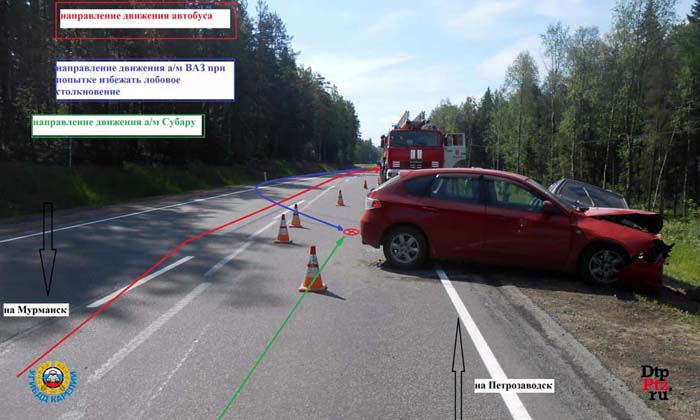 Прионежский район, 24 июня 2015 года, 08-10. ДТП с участием легковых автомобилей ВАЗ-2114 и Субару (Subaru Impreza) произошло на 448-м километре автодороги М-18 "Кола", недалеко от местечка Лучевое (перед путепроводом).