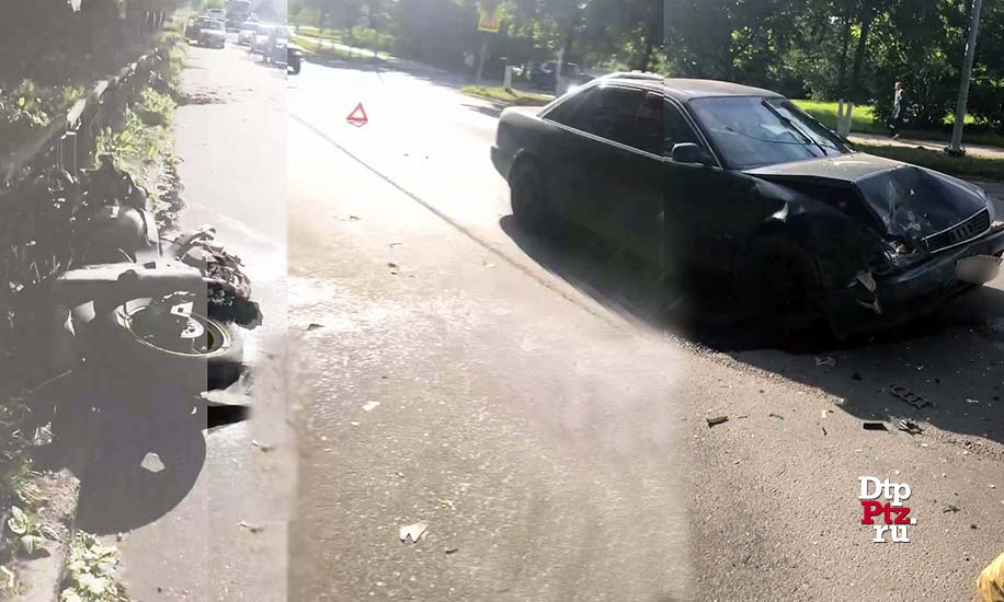 Кондопога, 11 июня 2019 года, 17-27.  ДТП с участием мотоциклиста (Kawasaki), легковых автомобилей Тойота (Toyota Corolla Verso) и Ауди (Audi) произошло в районе дома №4 по по улице Пролетарская.